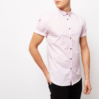 Pink smart slim fit short sleeve shirt